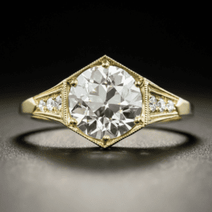 Art Deco Style 2.38 Carat Brilliant Cut Diamond Engagement Ring 14k Yellow Gold Plated