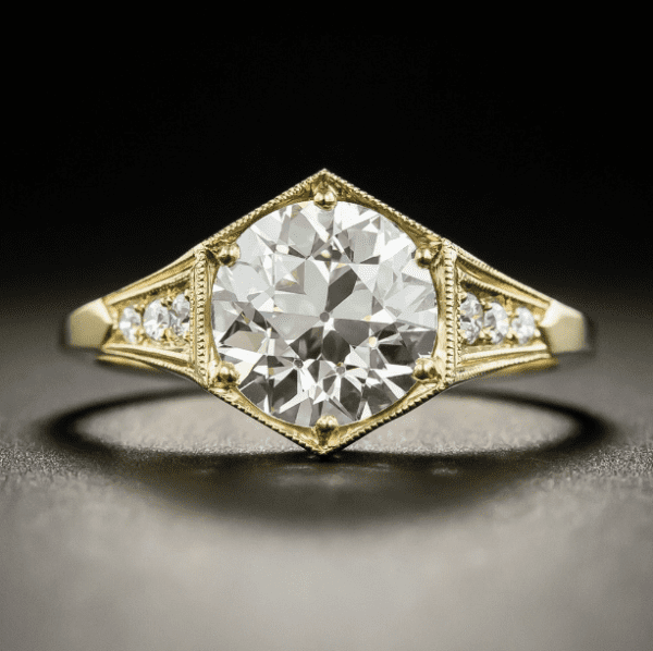 Art Deco Style 2.38 Carat Brilliant Cut Diamond Engagement Ring 14k Yellow Gold Plated
