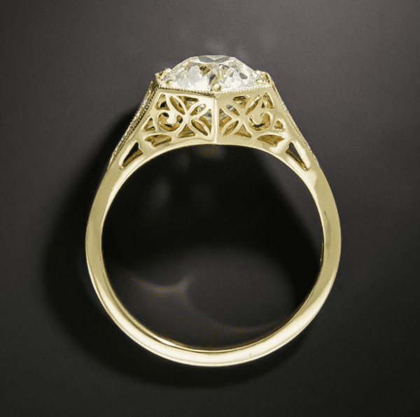 Art Deco Style 2.38 Carat Brilliant Cut Diamond Engagement Ring 14k Yellow Gold Plated