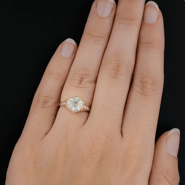 Art Deco Style 2.38 Carat Brilliant Cut Diamond Engagement Ring 14k Yellow Gold Plated