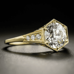 Art Deco Style 2.38 Carat Brilliant Cut Diamond Engagement Ring 14k Yellow Gold Plated