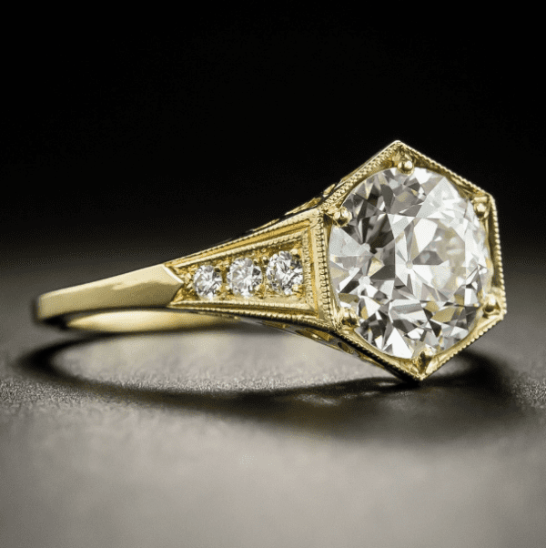 Art Deco Style 2.38 Carat Brilliant Cut Diamond Engagement Ring 14k Yellow Gold Plated