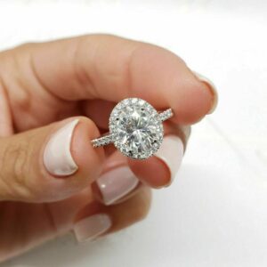 2.50 Ctw White Oval Cut Diamond Halo Engagement Ring 925 Sterling Silver