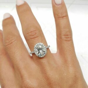 2.50 Ctw White Oval Cut Diamond Halo Engagement Ring 925 Sterling Silver