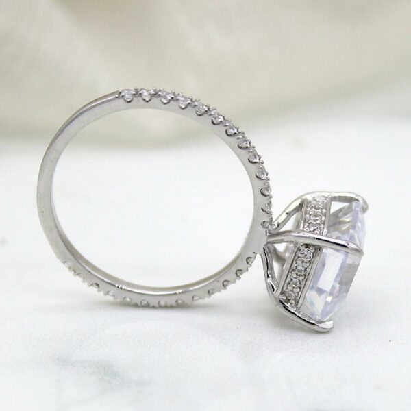 3.43 CT Asscher Cut White Diamond Hidden Halo Solitaire Engagement Ring 14k White Gold