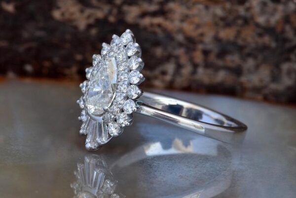 2.Ctw Pear Shape White Diamond Double Halo Antique Engagement Ring 14k Gold Plated