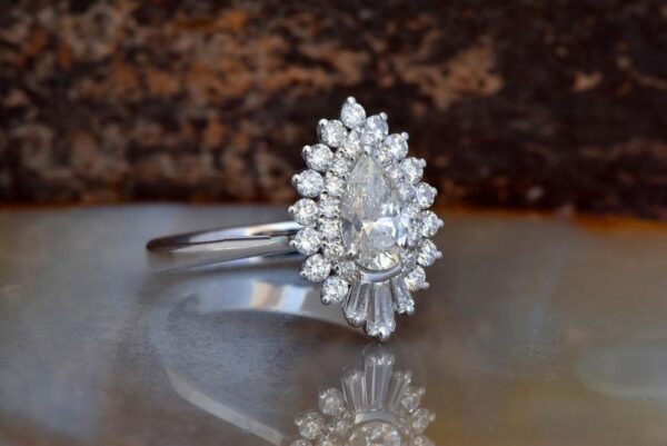 2.Ctw Pear Shape White Diamond Double Halo Antique Engagement Ring 14k Gold Plated