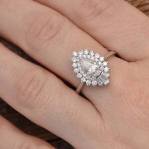 2.Ctw Pear Shape White Diamond Double Halo Antique Engagement Ring 14k Gold Plated