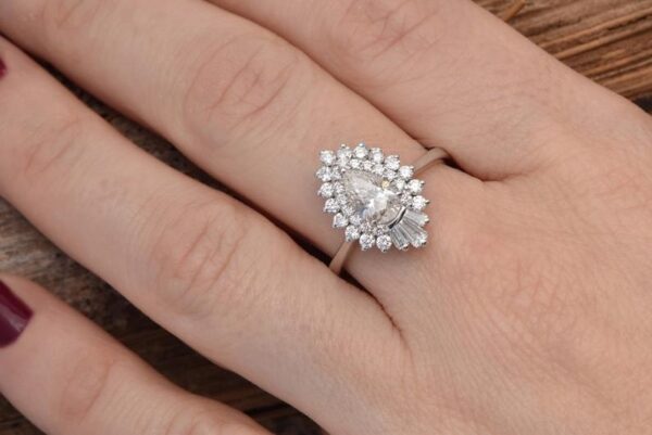2.Ctw Pear Shape White Diamond Double Halo Antique Engagement Ring 14k Gold Plated