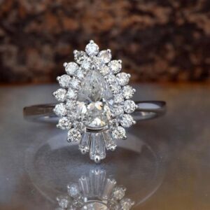 2.Ctw Pear Shape White Diamond Double Halo Antique Engagement Ring 14k Gold Plated