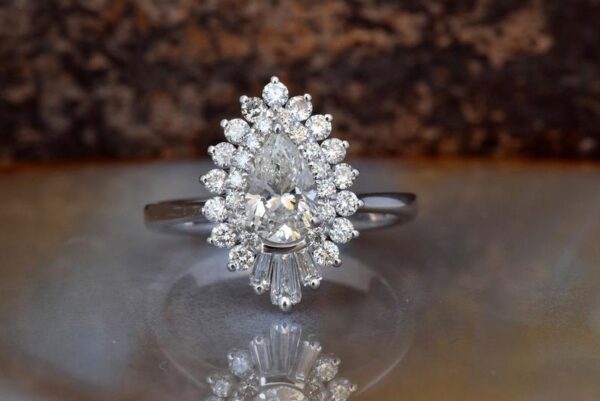 2.Ctw Pear Shape White Diamond Double Halo Antique Engagement Ring 14k Gold Plated