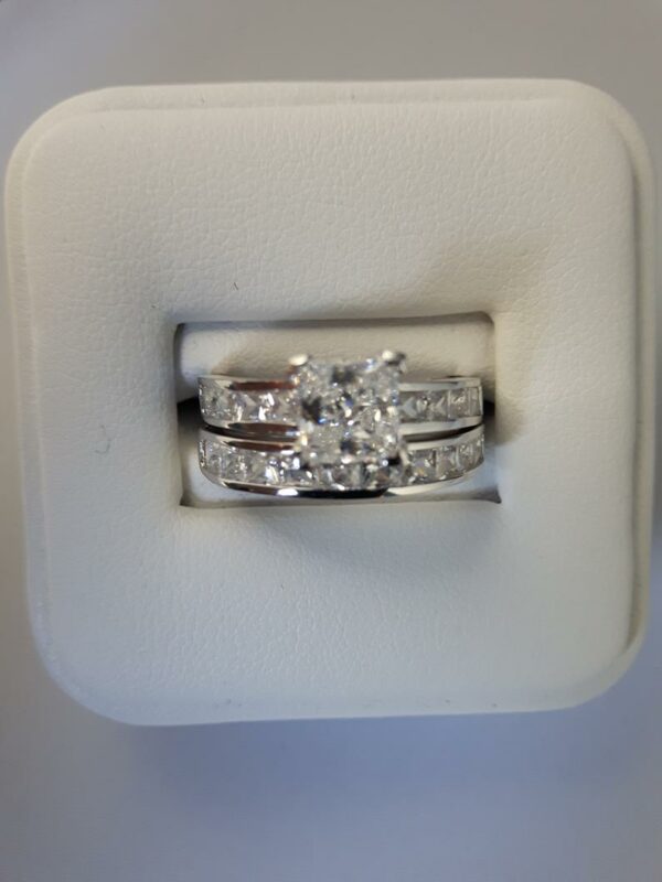 2.53 CT Unique Princess Cut Diamond With Channel Set Engagement Ring Set 14k White Gold