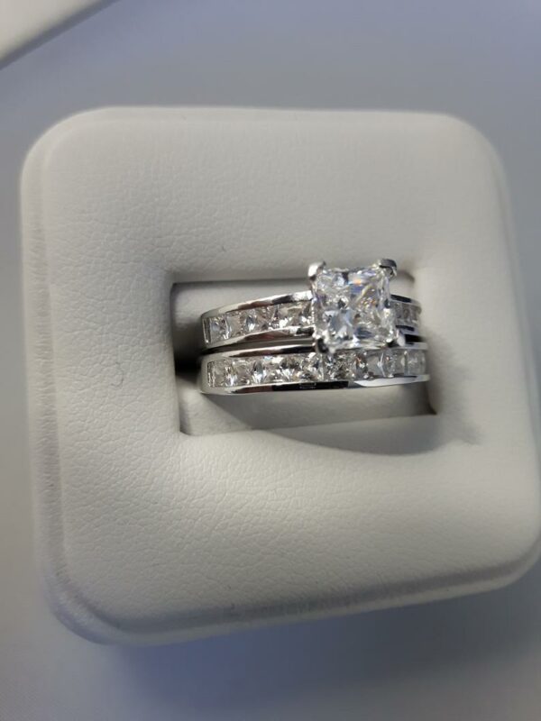2.53 CT Unique Princess Cut Diamond With Channel Set Engagement Ring Set 14k White Gold