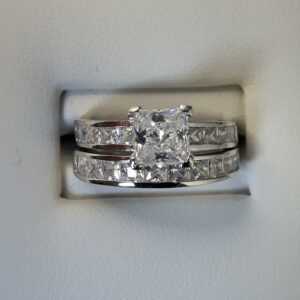 2.53 CT Unique Princess Cut Diamond With Channel Set Engagement Ring Set 14k White Gold