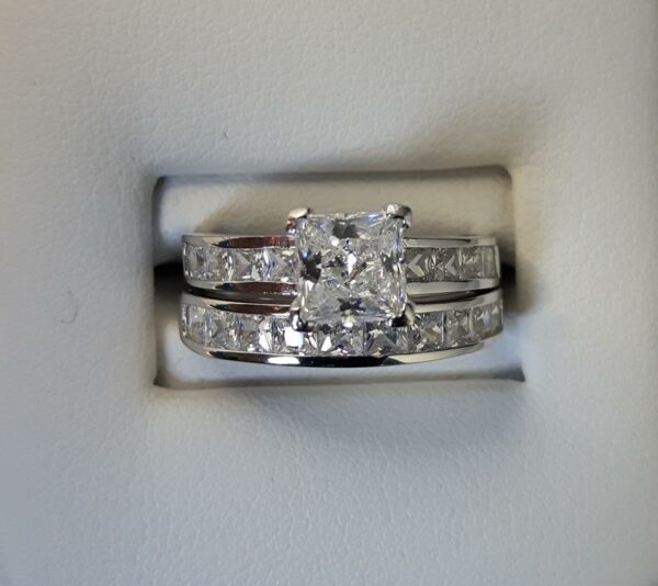 2.53 CT Unique Princess Cut Diamond With Channel Set Engagement Ring Set 14k White Gold