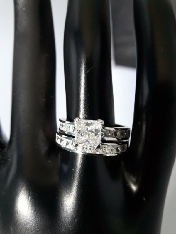 2.53 CT Unique Princess Cut Diamond With Channel Set Engagement Ring Set 14k White Gold