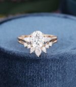 2.50 Ctw Oval Cut & Pear Cut Diamond 3 Stone Engagement Ring Set 10k Rose Gold