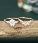 2.50 Ctw Oval Cut & Pear Cut Diamond 3 Stone Engagement Ring Set 10k Rose Gold