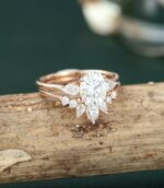 2.50 Ctw Oval Cut & Pear Cut Diamond 3 Stone Engagement Ring Set 10k Rose Gold