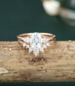 2.50 Ctw Oval Cut & Pear Cut Diamond 3 Stone Engagement Ring Set 10k Rose Gold