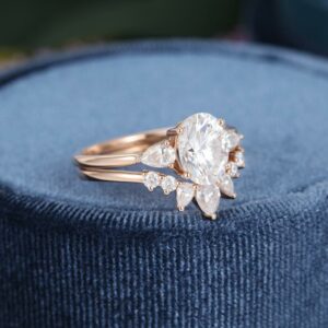 2.50 Ctw Oval Cut & Pear Cut Diamond 3 Stone Engagement Ring Set 10k Rose Gold