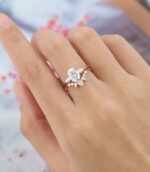 2.50 Ctw Oval Cut & Pear Cut Diamond 3 Stone Engagement Ring Set 10k Rose Gold
