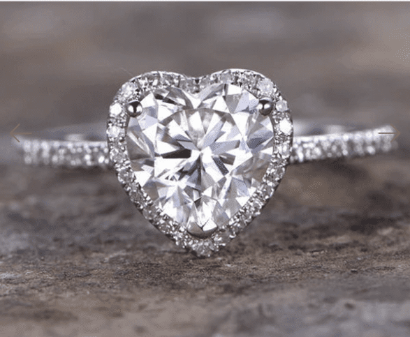 2.34 Carat Heart Shape Brilliant Diamond Halo Engagement Ring 14k Gold Plated