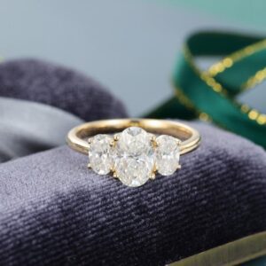 3 Stone 2.50Ctw Oval Cut White Diamond Wedding Engagement Ring Real 14k Yellow Gold
