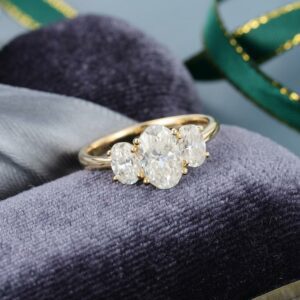 3 Stone 2.50Ctw Oval Cut White Diamond Wedding Engagement Ring Real 14k Yellow Gold