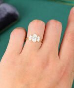 3 Stone 2.50Ctw Oval Cut White Diamond Wedding Engagement Ring Real 14k Yellow Gold