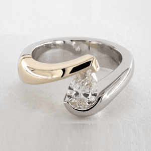 2 Tone Unique 1.50Ct Pear Cut White Diamond Tension Set Engagement Ring 14k White Gold