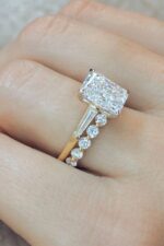 3.20 Ctw Radiant Cut Diamond Baguette Accents Engagement Ring & Band 10k Yellow Gold
