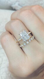 3.20 Ctw Radiant Cut Diamond Baguette Accents Engagement Ring & Band 10k Yellow Gold