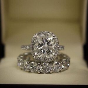 3.06 Ctw Cushion Cut Diamond Halo Wedding Ring Bridal Set 14k White Gold