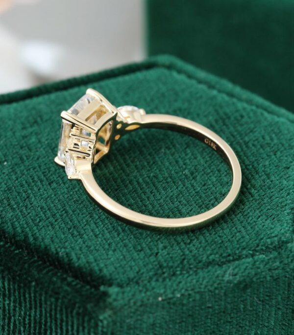 2.42 Ctw Emerald Cut White Diamond Side Stone Engagement Ring 14k Yellow Gold Plated