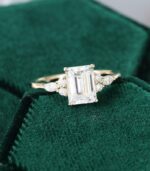 2.42 Ctw Emerald Cut White Diamond Side Stone Engagement Ring 14k Yellow Gold Plated