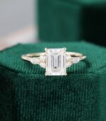 2.42 Ctw Emerald Cut White Diamond Side Stone Engagement Ring 14k Yellow Gold Plated