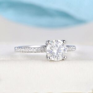 2.46 Ctw Brilliant Cut Diamond Solitaire With Micro Pave Engagement Ring 14k Gold Over