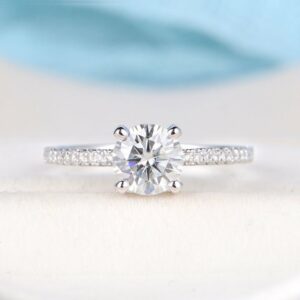 2.46 Ctw Brilliant Cut Diamond Solitaire With Micro Pave Engagement Ring 14k Gold Over