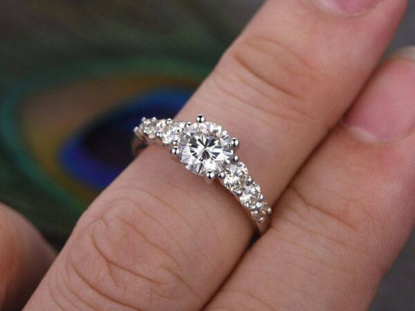 2.00Ctw Forever One Round Diamond Seven Stone Engagement Ring 925 Sterling Silver