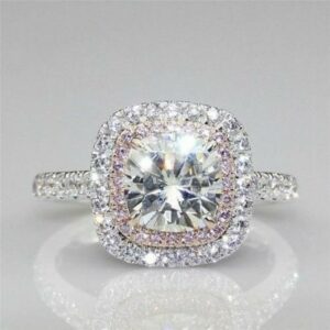 2.50 Ctw White Cushion Cut Diamond Double Halo Engagement Ring 925 Sterling Silver