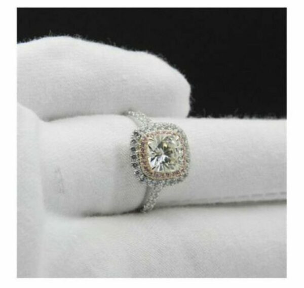 2.50 Ctw White Cushion Cut Diamond Double Halo Engagement Ring 925 Sterling Silver