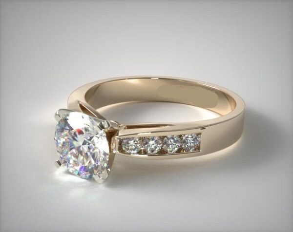 2.40 Ctw Solitaire Cushion Cut Diamond With Round Channel Set Engagement Ring 14k Yellow Gold