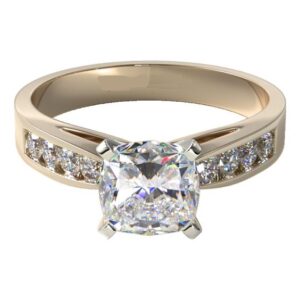 2.40 Ctw Solitaire Cushion Cut Diamond With Round Channel Set Engagement Ring 14k Yellow Gold