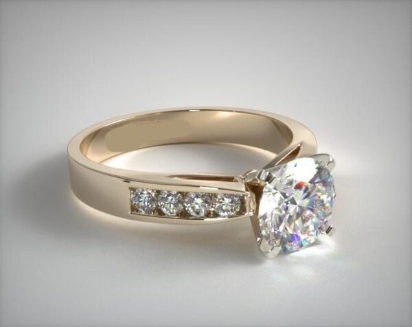 2.40 Ctw Solitaire Cushion Cut Diamond With Round Channel Set Engagement Ring 14k Yellow Gold