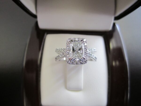 2.90 Ctw White Radiant Diamond Halo With Cross Accent Engagement Ring 14k White Gold