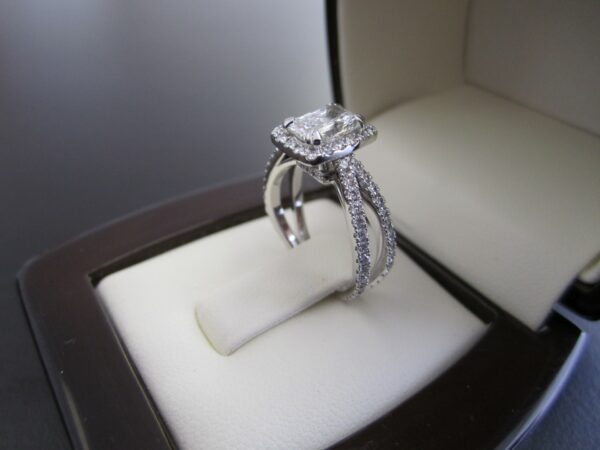 2.90 Ctw White Radiant Diamond Halo With Cross Accent Engagement Ring 14k White Gold