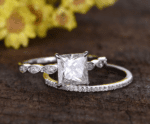 2.53 Ctw Princess Diamond Engagement Ring Art Deco Bridal Set 14k White Gold