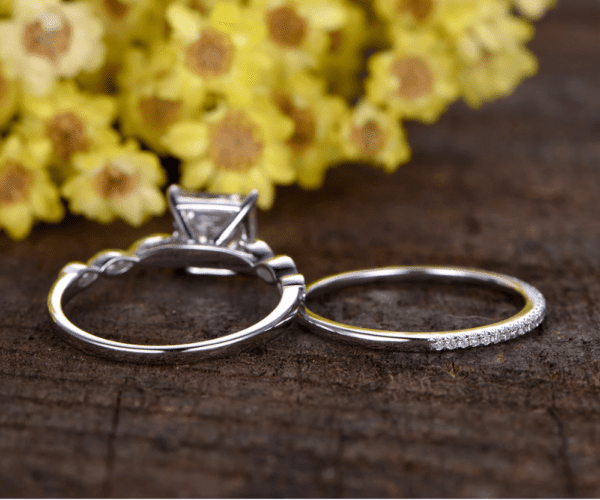 2.53 Ctw Princess Diamond Engagement Ring Art Deco Bridal Set 14k White Gold