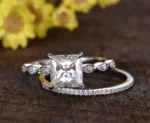 2.53 Ctw Princess Diamond Engagement Ring Art Deco Bridal Set 14k White Gold